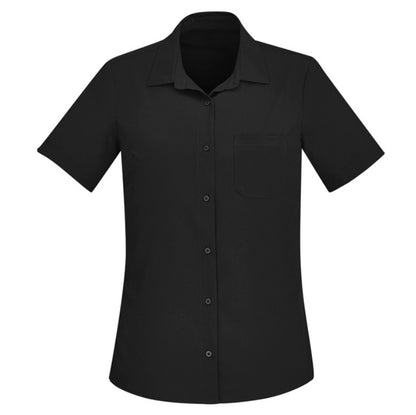 Inaura CS947LS Ladies Plain Short Sleeve Shirt - Black - Front View