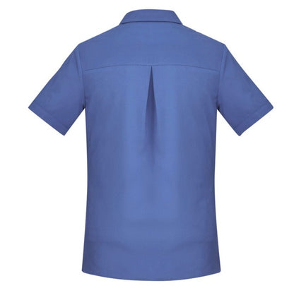 Inaura CS947LS Ladies Plain Short Sleeve Shirt - Mid Blue - Back View