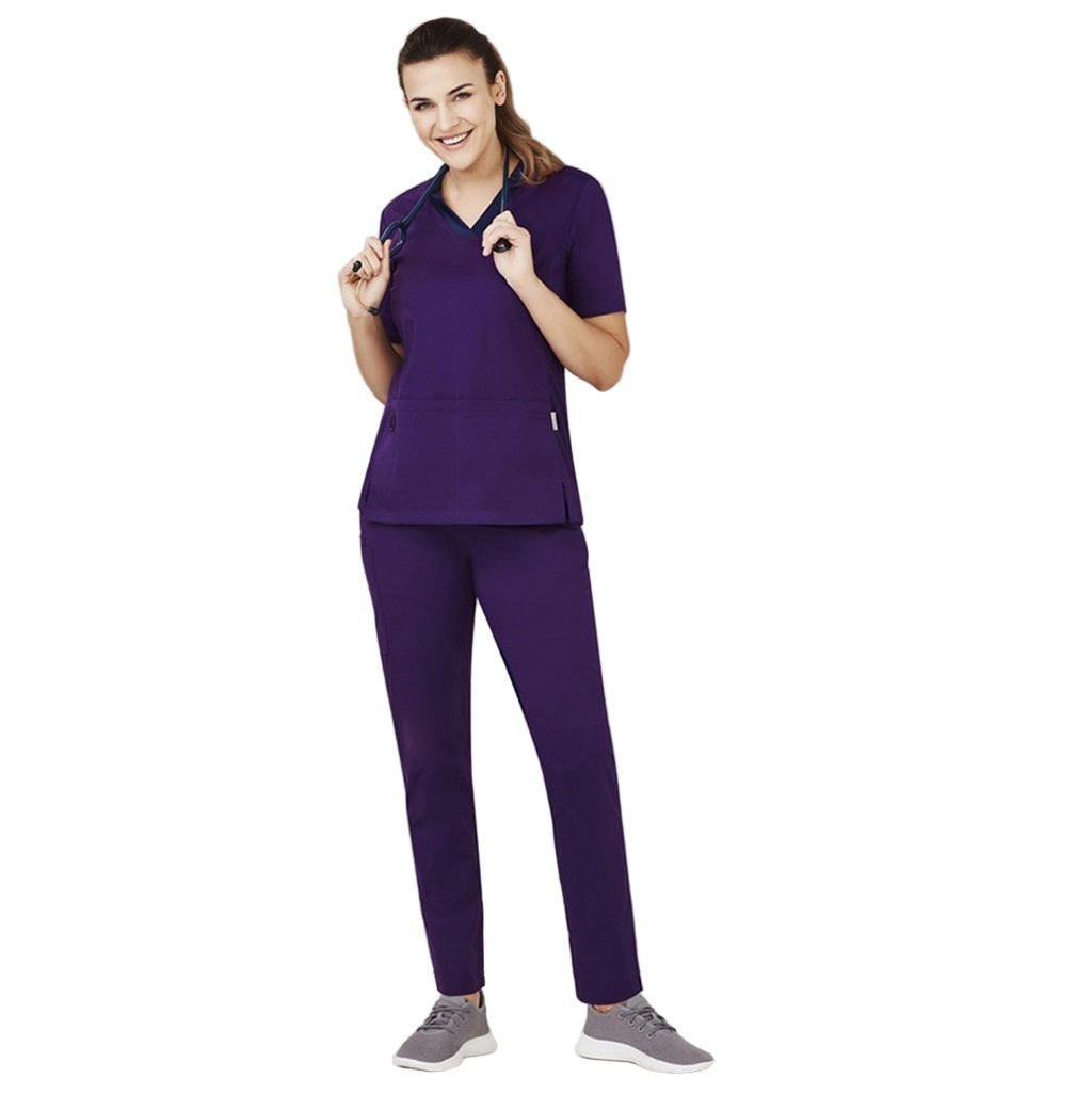 Inaura CST043LS Womens Riley Stretch Scrub Top - Purple - Front View