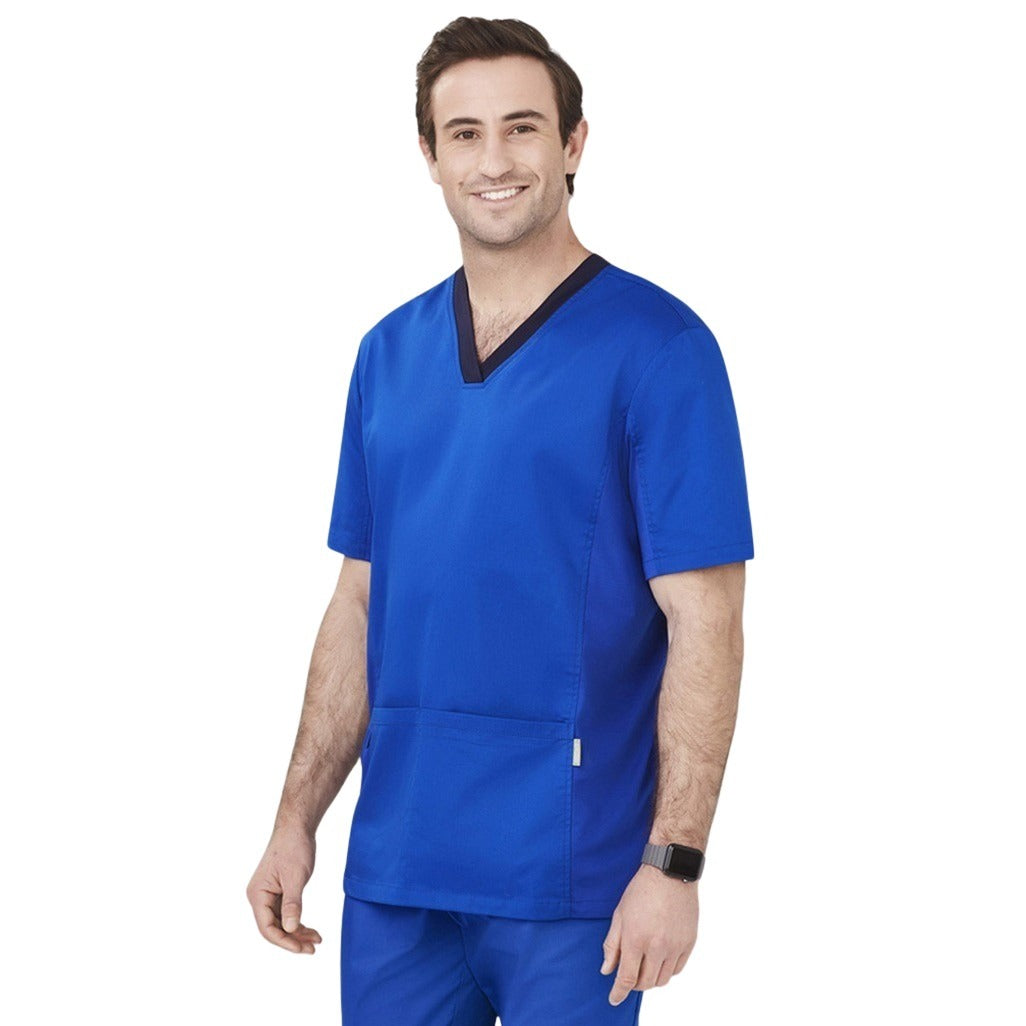 Inaura CST043MS Mens Riley Stretch Scrub Top - Electric Blue - Front View
