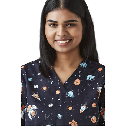 Biz Care CST148LS Womens Space Party Scrub Top
