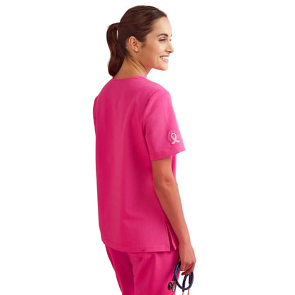 Biz Care CST245LS Womens Pink V-Neck Scrub Top