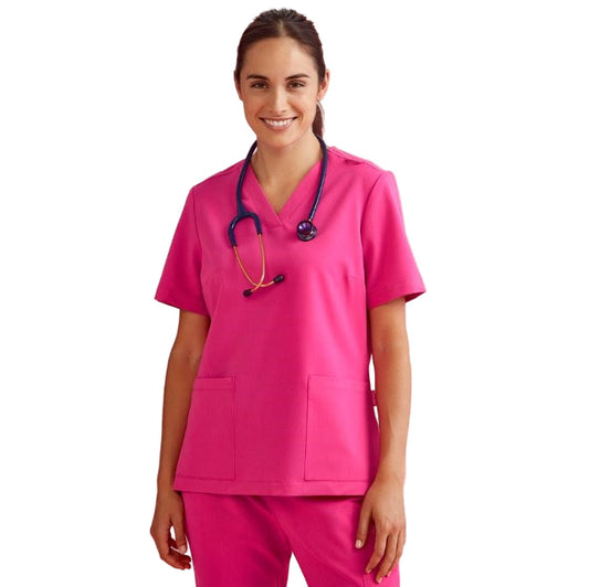 Biz Care CST245LS Womens Pink V-Neck Scrub Top