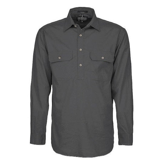 Pilbara RM200CF Mens Pilbara Closed Front Long Sleeve Shirt - Charcoal - Front View