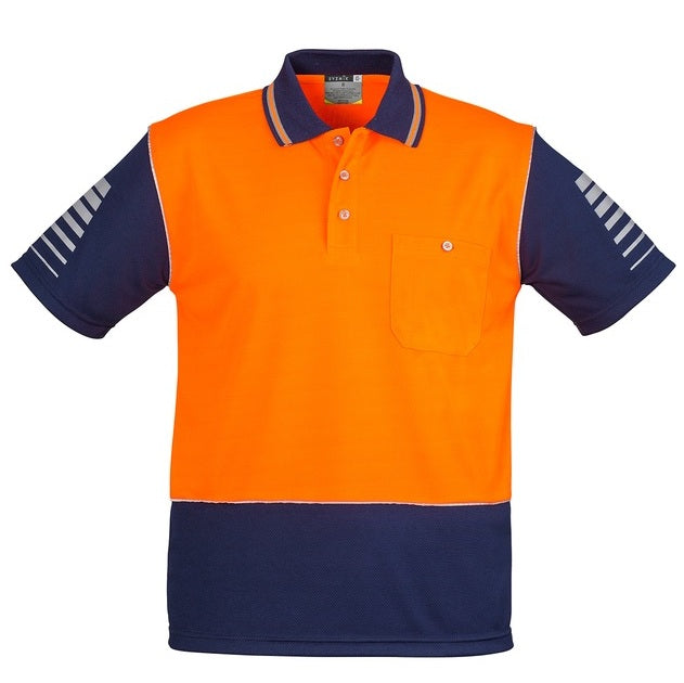 Syzmik ZH236 Mens HiVis Zone Short Sleeve Polo - Orange/Navy - Front View