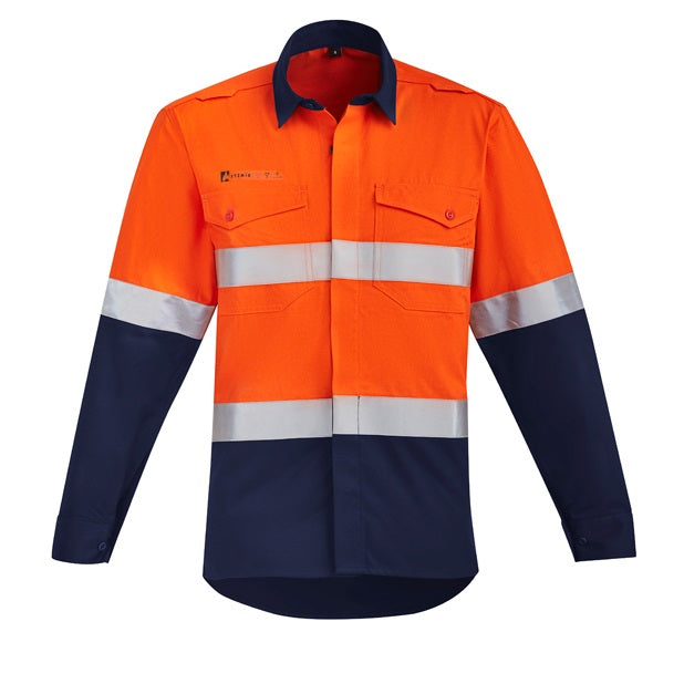 Syzmik ZW140 Mens Orange Flame HRC 2 Hoop Taped Open Front Spliced Shirt