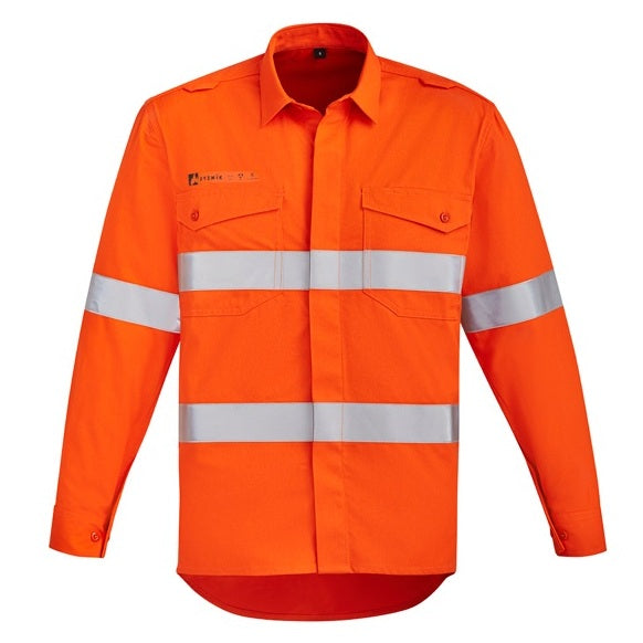 Syzmik ZW145 Mens Orange Flame HRC 2 Hoop Taped Open Front Spliced Shirt
