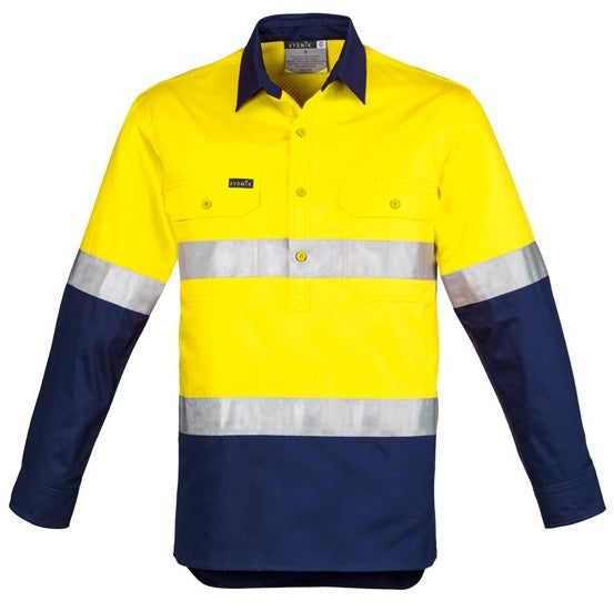 Syzmik ZW550 Mens HiVis Closed Front L/S Shirt - Hoop Taped