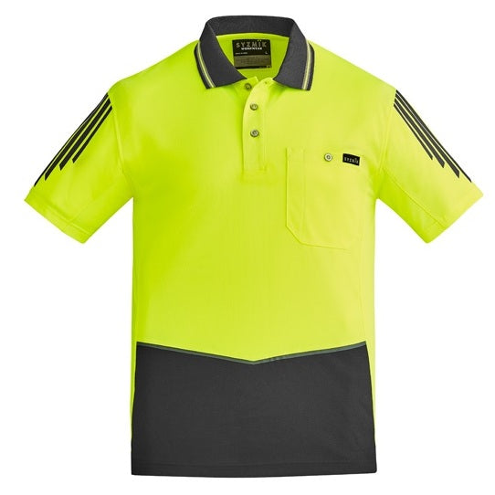 Syzmik ZH315 Mens HiVis Flux Short Sleeve Polo - Yellow/Charcoal - Front View