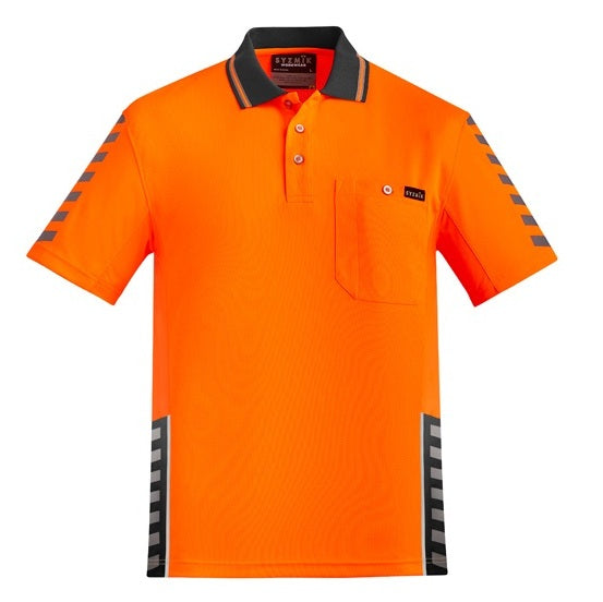 Syzmik ZH320 Mens Komodo Short Sleeve Polo - Orange/Charcoal - Front View