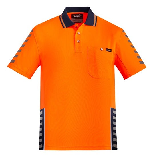 Syzmik ZH320 Mens Komodo Short Sleeve Polo - Orange/Navy - Front View
