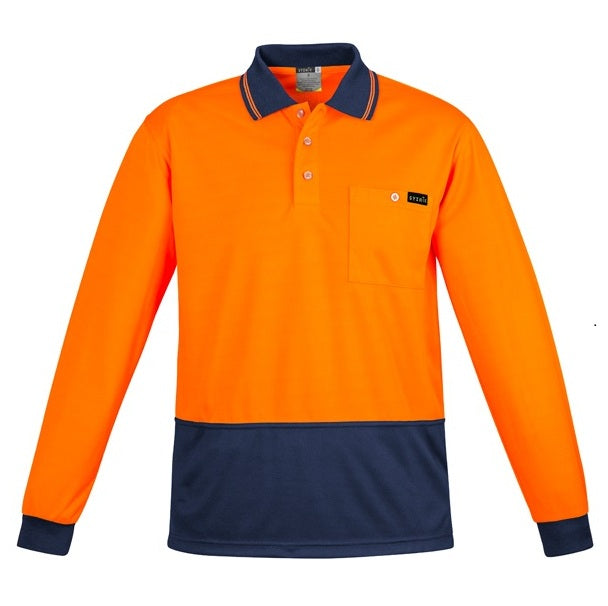 Syzmik ZH410 Mens Comfort Back Long Sleeve Polo - Orange/Navy - Front View