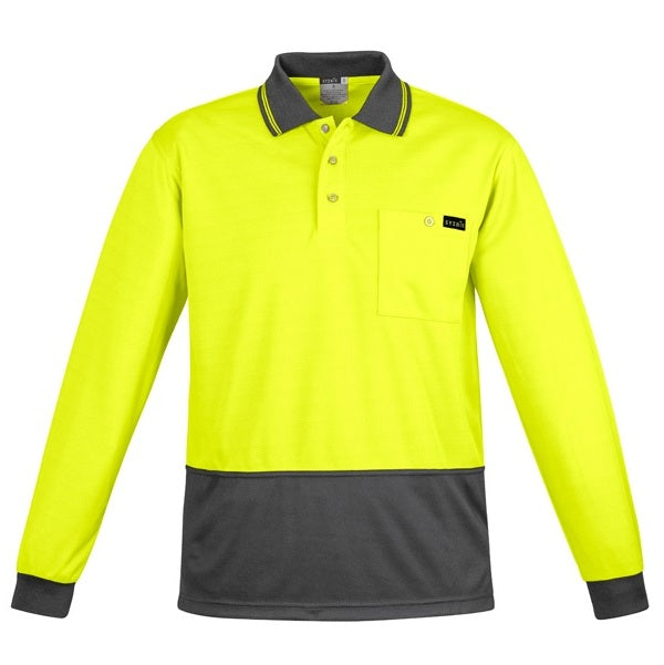 Syzmik ZH410 Mens Comfort Back Long Sleeve Polo - Yellow/Charcoal - Front View