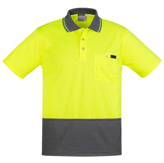 Syzmik ZH415 Mens Comfort Back Short Sleeve Polo - Yellow/Charcoal - Front View