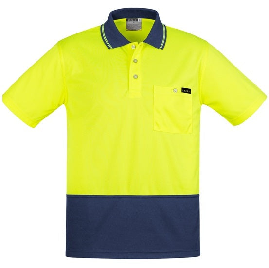 Syzmik ZH415 Mens Comfort Back Short Sleeve Polo - Yellow/Navy - Front View