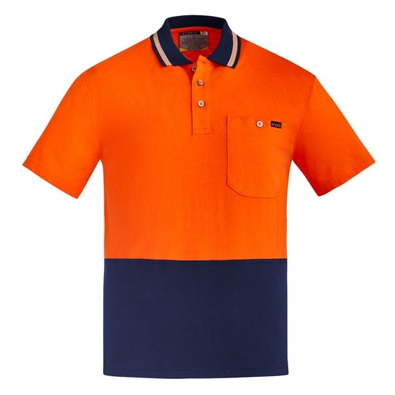 Syzmik ZH435 Mens HiVis Cotton Short Sleeve Polo - Orange/Navy - Front View
