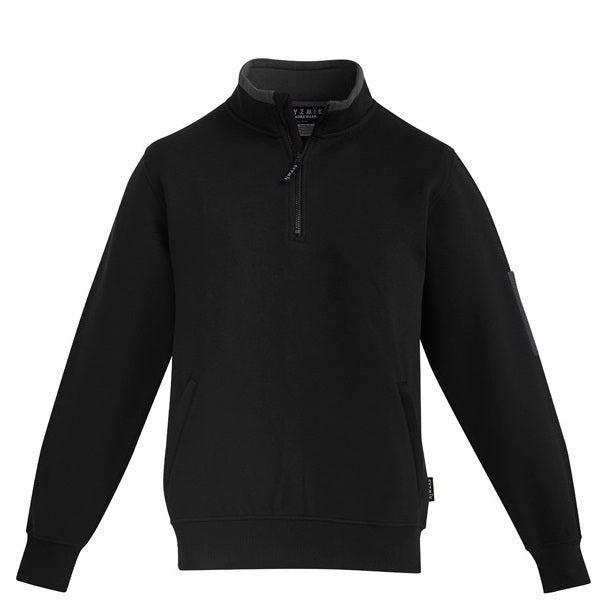 Syzmik ZT366 Mens 1/4 Zip Brushed Fleece Pullover - Black/Charcoal - Front View