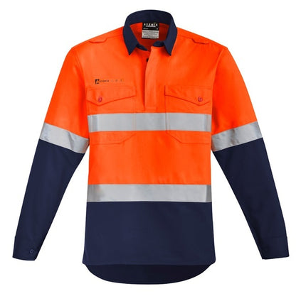 Syzmik ZW143 Mens Orange Flame Hoop Taped Closed Front Shirt