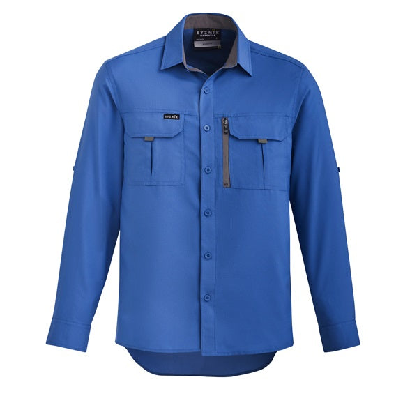 Syzmik ZW460 Mens Outdoor Long Sleeve Shirt - Blue - Front View