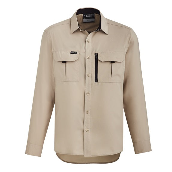 Syzmik ZW460 Mens Outdoor Long Sleeve Shirt - Sand - Front View