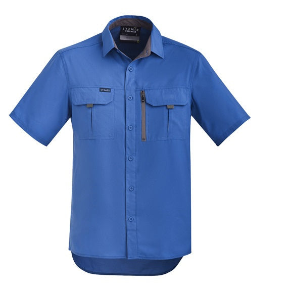 Syzmik ZW465 Mens Outdoor Short Sleeve Shirt - Blue - Front View