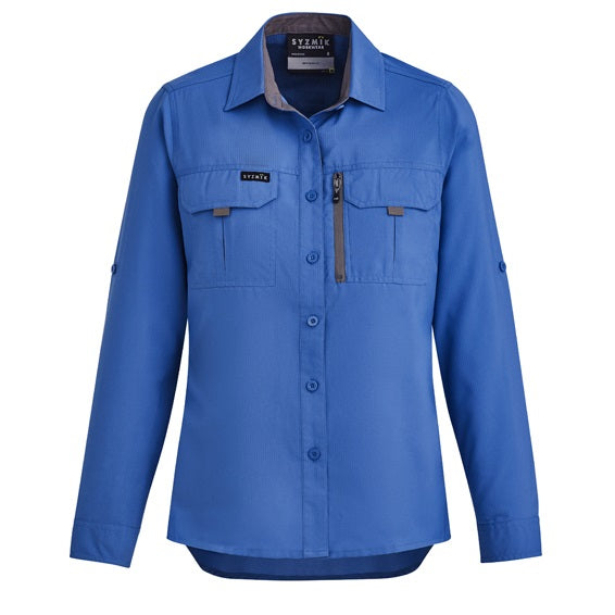 Syzmik ZW760 Womens Outdoor Long Sleeve Shirt - Blue - Front View