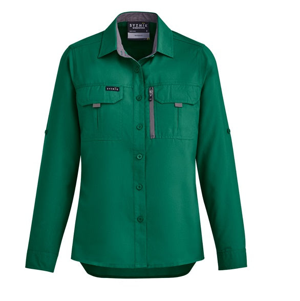 Syzmik ZW760 Womens Outdoor Long Sleeve Shirt - Green - Front View