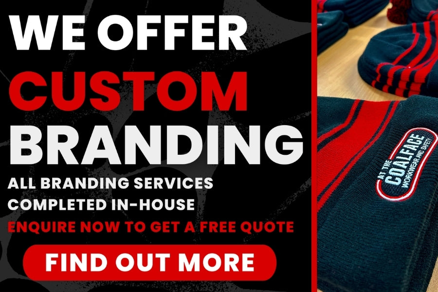 At The Coalface Workwear Custom Branding Available - Mobile Size Banner