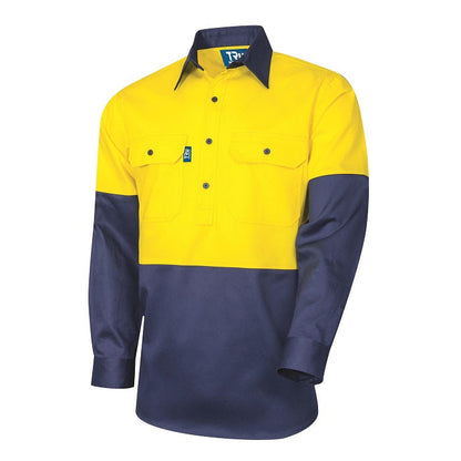 Tru Workwear DS2114 Regular Weight L/S Cotton Closed Front Hi-Vis Shirt