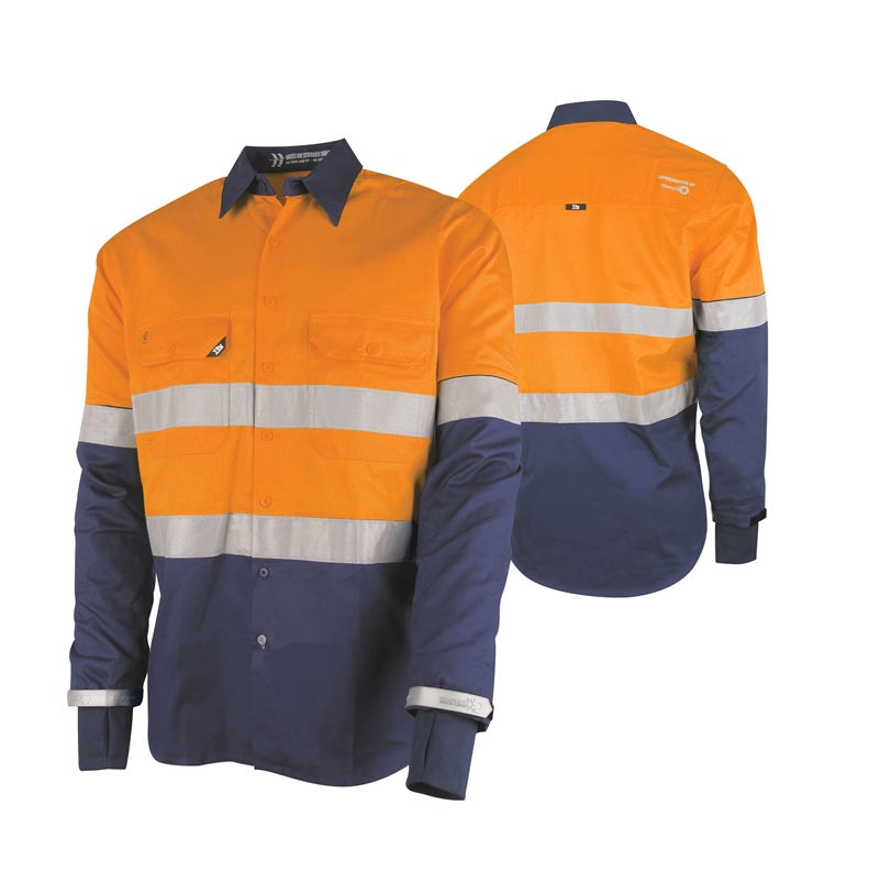 Tru Workwear DS2168GXT1 Lightweight Vented Taped Hi-Vis Drill Shirt with Graphex Cut Resistant Sleeve - Orange/Navy - Product View