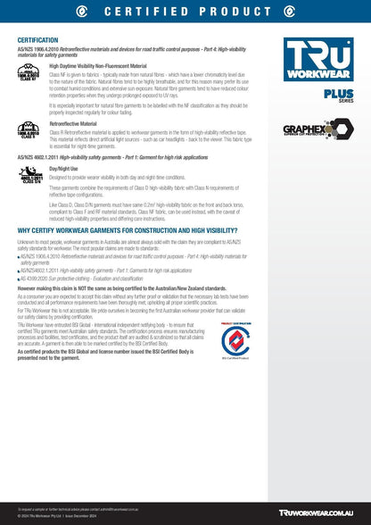 Tru Workwear DS2168GXT1 Lightweight Vented Taped Hi-Vis Drill Shirt with Graphex® Cut Resistant Sleeve