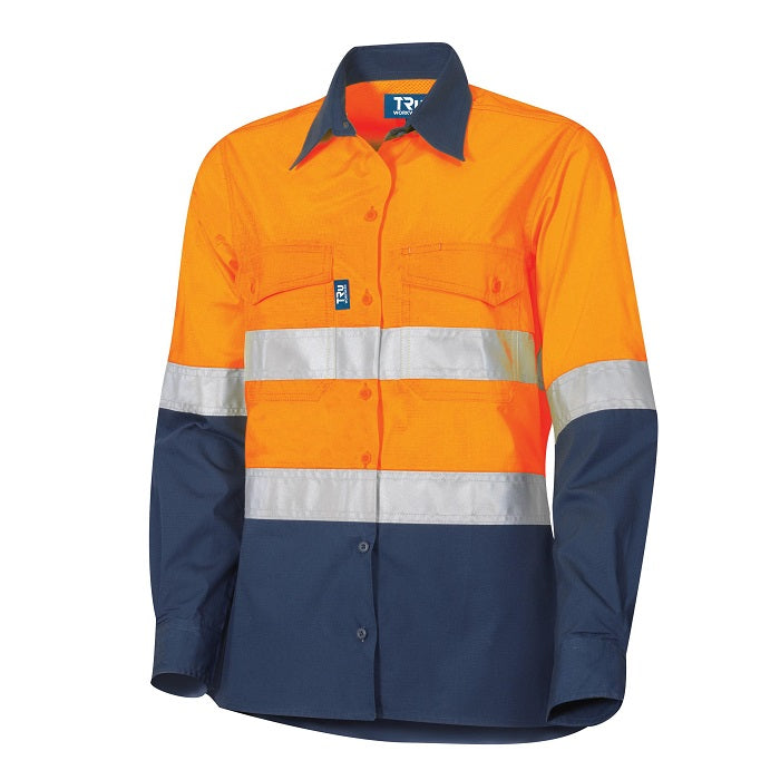 TRu Workwear DSW2169T1 Ripstop Vented L/S Hi-Vis Cotton Shirt With 3M Tape