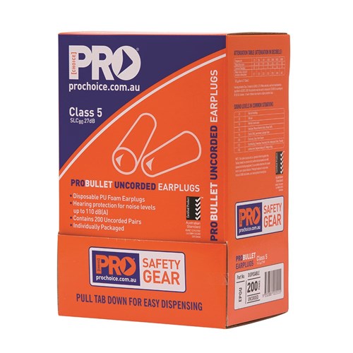 Pro Choice EPOU Pro Bullet Disposable Uncorded Earplugs Box Of 200