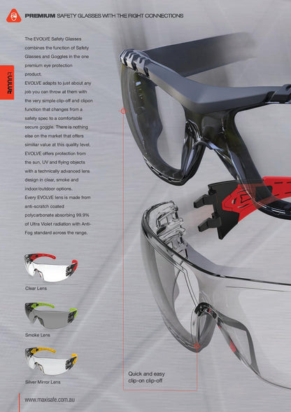 Maxisafe EVO372-GH EVOLVE Safety Glasses with Gasket & Headband - Silver Mirror Lens