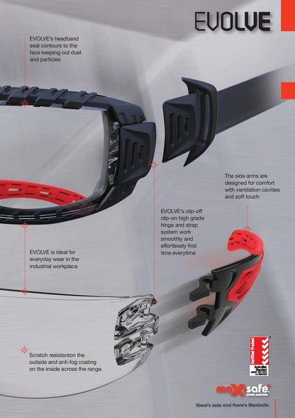 Maxisafe EVO370 EVOLVE Safety Glasses with Anti-Fog Clear Lens
