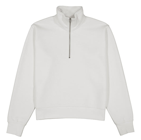 White half-zip sweatshirt on a white background