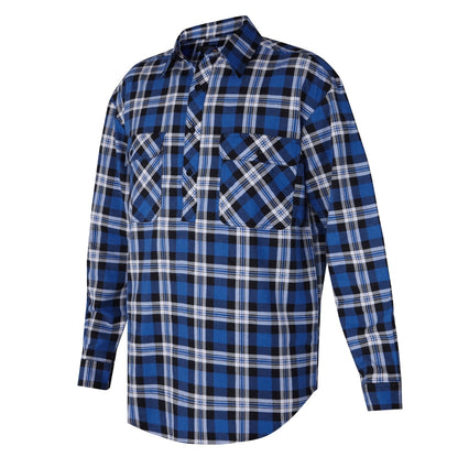 Blue and black plaid shirt on a white background