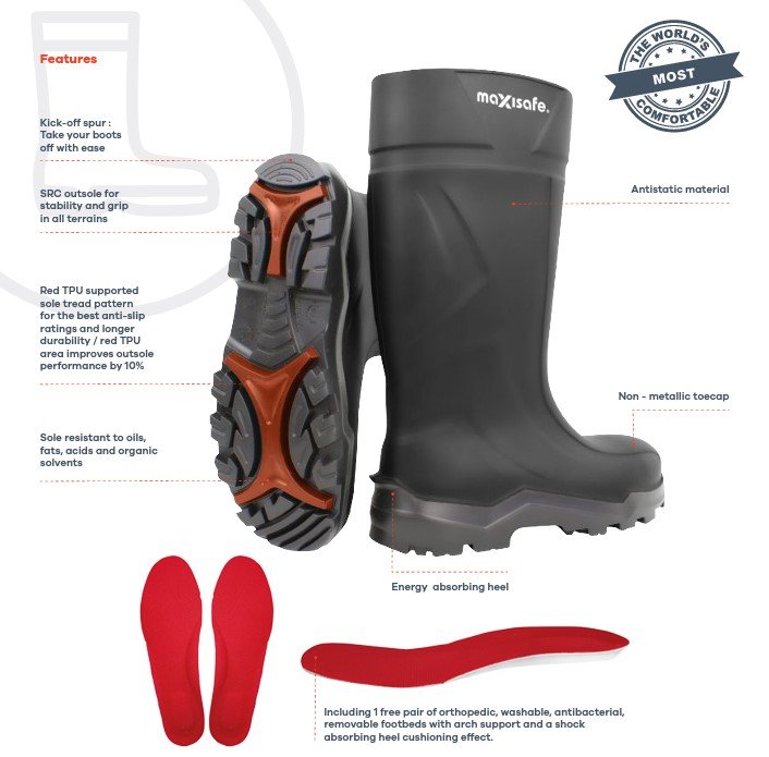 Maxisafe FWS804 XtremeGrip Black Polyurethane Safety Gumboots