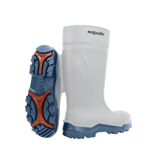 Maxisafe FWS806 XtremeGrip White Polyurethane Safety Gumboots - Comp Cap