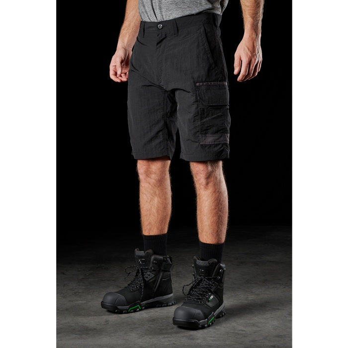 Mens black cargo shorts front angle view FXD LS-1 Lightweight Stretch Work Shorts