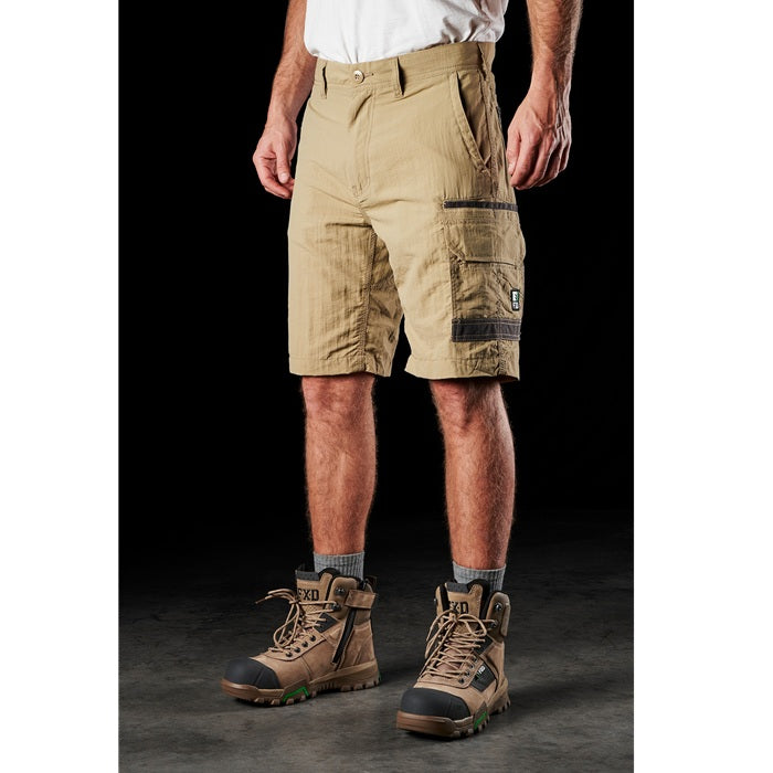 mens khaki beige front angle view, FXD LS-1 Lightweight Stretch Work Shorts