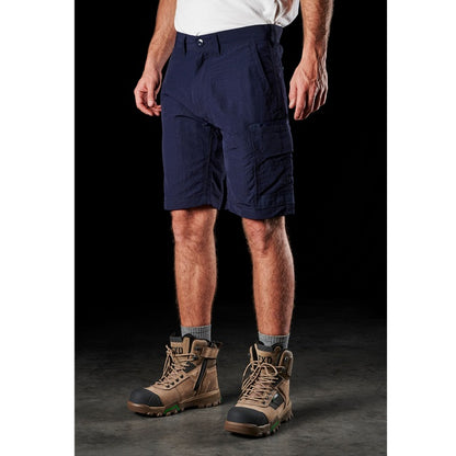 mens navy blue, everyday FXD LS-1 Lightweight Stretch Work Shorts front side angle view