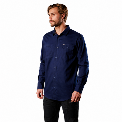 Mens navy FXD LSH-1 Long Sleeve Work Shirt side view