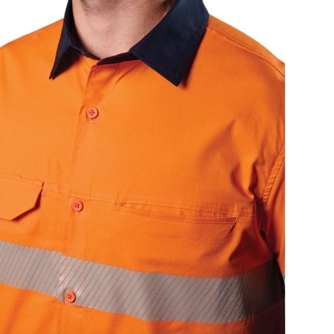 FXD LSH-4T Vented Tech Hi-Vis Long Sleeve Shirt - Hi Vis Orange/Navy - Detail View