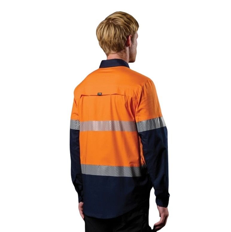 FXD LSH-4T Vented Tech Hi-Vis Long Sleeve Shirt - Hi Vis Orange/Navy - Lifestyle Back View