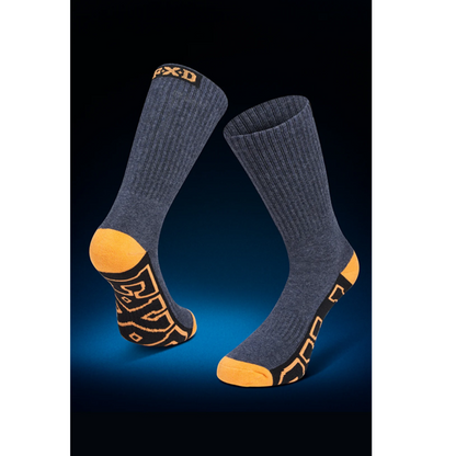 charcoal grey and orange, jersey knit FXD SK-1 5-Pack Long Work Socks, front view
