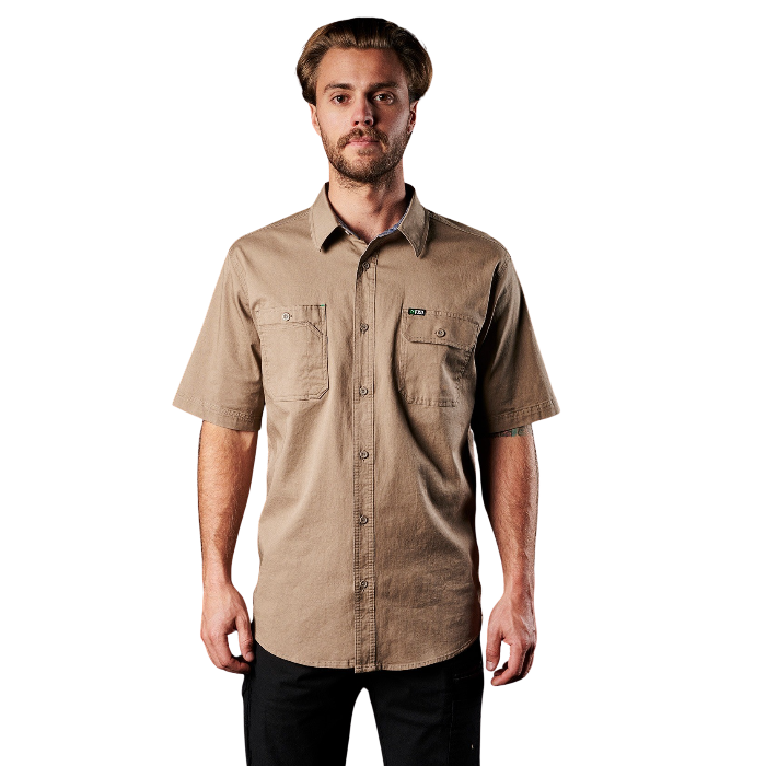 Mens modern fit, FXD SSH-1 Short Sleeve Work Shirt - Khaki - Lifestyle Front View