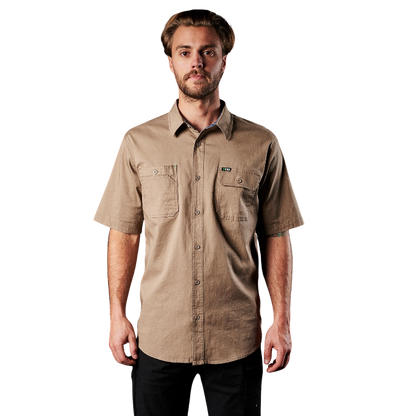 Mens modern fit, FXD SSH-1 Short Sleeve Work Shirt - Khaki - Lifestyle Front View