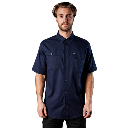 Mens drop tail, button down, FXD SSH-1 Short Sleeve Work Shirt - Navy - Lifestyle Front View