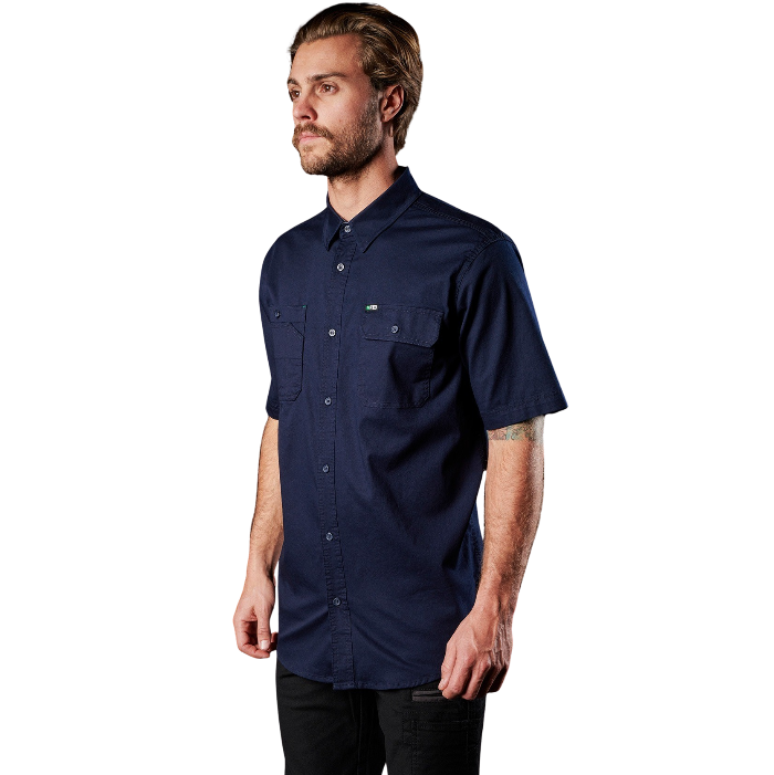 mens FXD SSH-1 Short Sleeve Work Shirt - Navy - Lifestyle Angled View